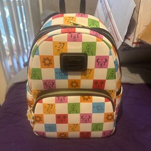 NWT Loungefly Disney Mickey and Friends Checkered Retro Colorful Mini Backpack